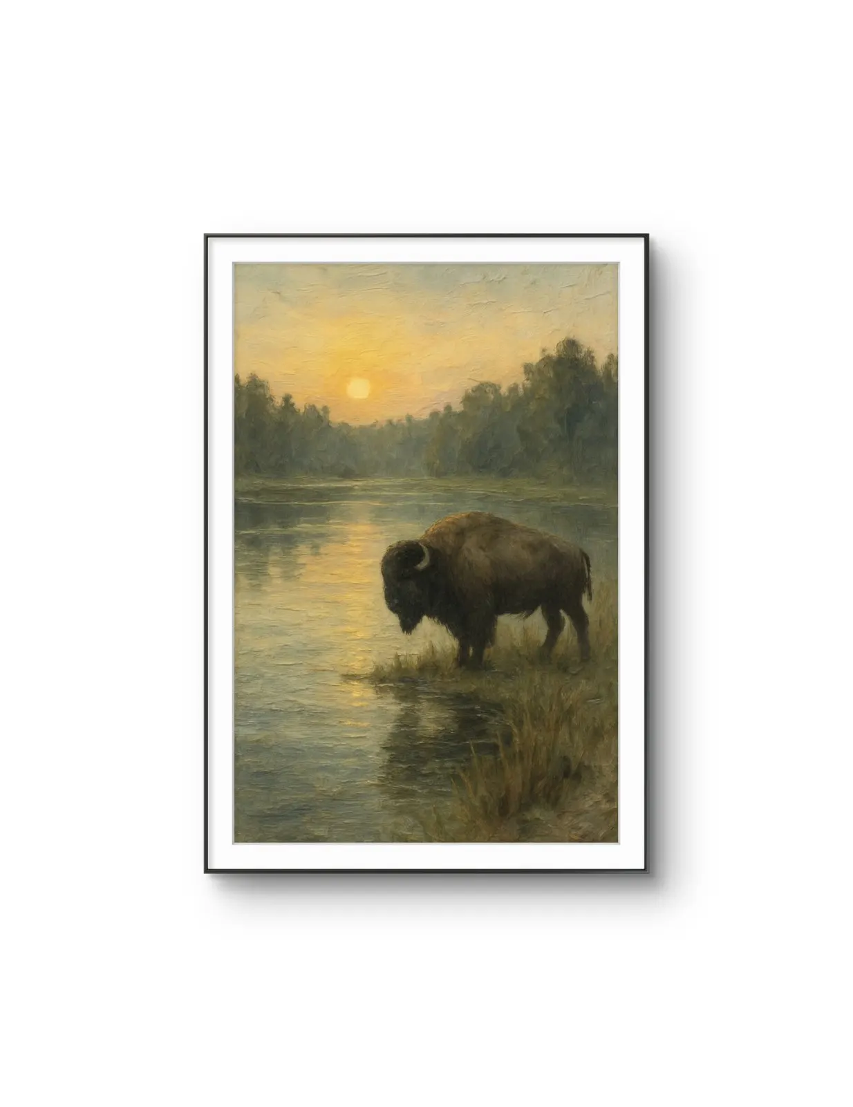 Henri des Bois - The Bison at Dawn — Medios mixtos lámina artística finos por Henri des Bois