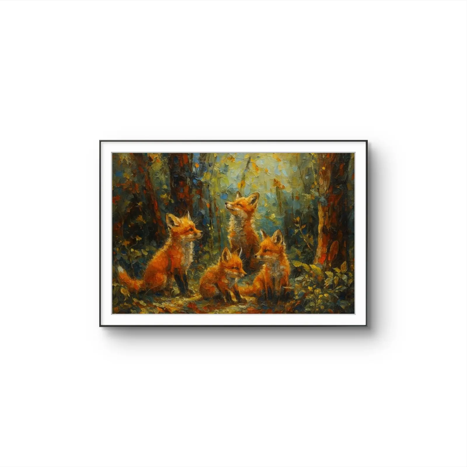 Henri des Bois - The Fox Family — Medios mixtos lámina artística finos por Henri des Bois