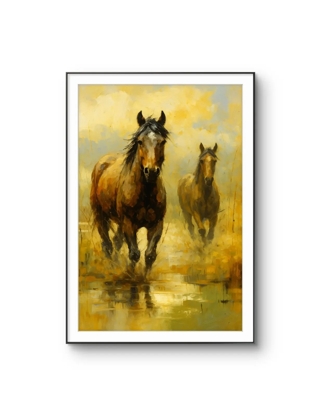 Henri des Bois - Wild Horses in the Mist — Medios mixtos lámina artística finos por Henri des Bois