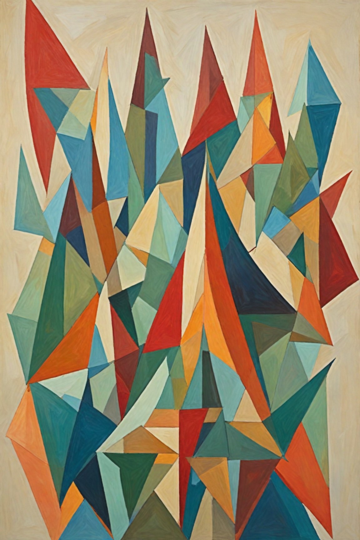 Litvin — Echoes of the Peaks, una lámina abstracta geométrica llena de color ideal para la zona de descanso de una oficina