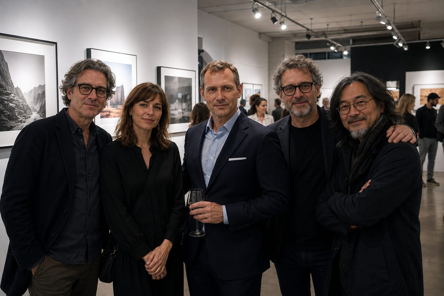 Invitados en la inauguración de una exposición de fotografía.